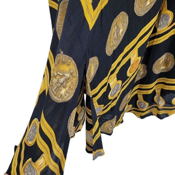 Vtg 80's Skirt Maxi Gypsy Flowy Front Slit Handkerchief Hem Greek Coin Black  XS - Picture 5 of 13